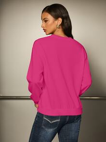 Betty Boop x SHEIN Women's Cartoon Print Long Sleeve Crew Neck Sweatshirt - Pink - View 2