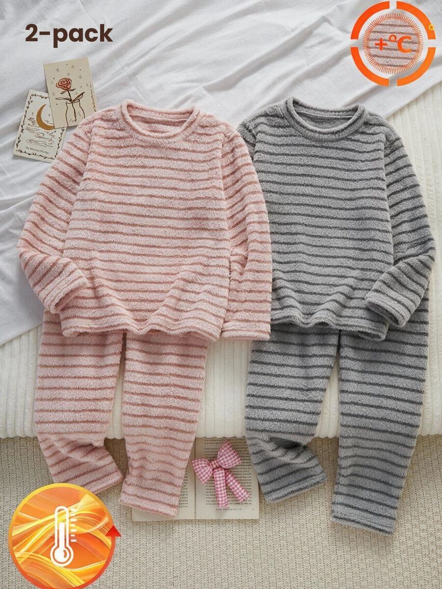 Tween Girl Comfortable Dusty Pink Long Sleeve Top And Pants Lounge Set Night Cute - Multicolor - View 1