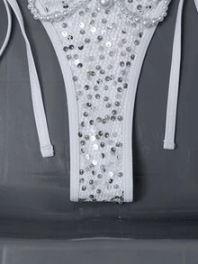 Swim SXY 亮片綁帶露背掛脖三角比基尼泳衣 - 白色 - 查看 7