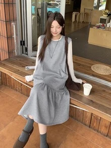 DAZY Women's Casual Sleeveless Layered Korean Style Girly Aesthetic Dress - Grey - View 5