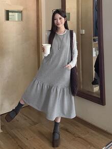 DAZY Women's Casual Sleeveless Layered Korean Style Girly Aesthetic Dress - Grey - View 1