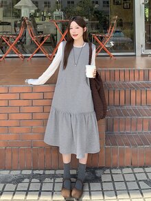 DAZY Women's Casual Sleeveless Layered Korean Style Girly Aesthetic Dress - Grey - View 3
