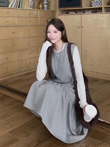 DAZY Women's Casual Sleeveless Layered Korean Style Girly Aesthetic Dress - Grey - View 4