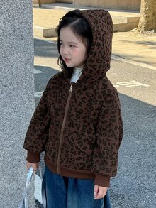 Dazy Kids Young Girl) Leopard Print Hooded Long Sleeve Autumn/Winter Casual Sweatshirt - Brown - View 4