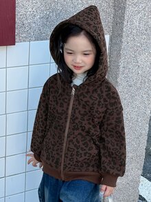 Dazy Kids Young Girl) Leopard Print Hooded Long Sleeve Autumn/Winter Casual Sweatshirt - Brown - View 2