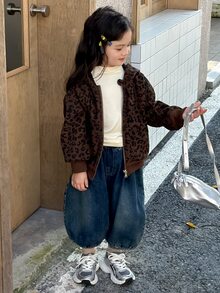 Dazy Kids Young Girl) Leopard Print Hooded Long Sleeve Autumn/Winter Casual Sweatshirt - Brown - View 8