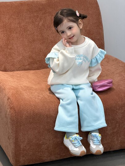 Dazy Kids Infant (Girl) Round Neck Long Sleeve Ruffle Trim Sweatshirt Set