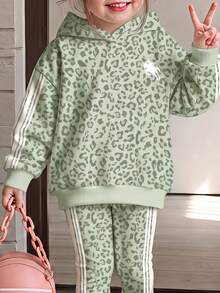 Young Girl Casual Long Kids Sleeve Hooded Sweatshirt & Leggings 2 Pieces Set, Suitable For Autumn/Winter - Multicolor - View 7