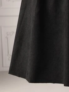 Rometta Plus Size Cinched Waist Corduroy Long Sleeve Dress, Autumn/Winter - Black - View 5