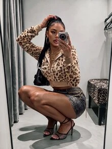 Amplova 女款毛絨短版貓耳衛衣，可愛Y2K性感風，適合秋季日常穿著/萬聖節夜生活外出，米色 - 玫紅色 - 查看 7