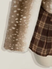 SHEIN ICON معطف فرو صناعي بنمط الرنة عتيق Y2K مقاس كبير، جاكيت الرنة لعيد الميلاد الشتوي - بني - مشاهدة 9