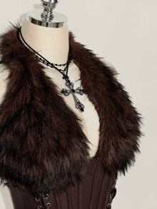 SHEIN ICON Plus Size Y2K Sexy Faux Fur Patchwork Halter Neck Corset Top Winter - Brown - View 8