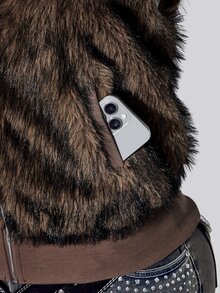 SHEIN ICON Plus Size Women's Zipper Front Pocket Fashion Faux Fur Vest Winter - Mocha Brown - View 5