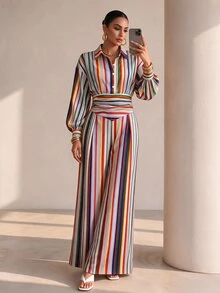 Structelle Women's Casual Elegant Commute Garden Party Professional Grey Blue Shirt Collar Jumpsuit Brunch Fall - Multicolor - View 6