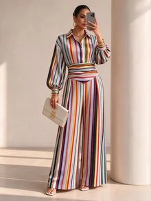 Structelle Women's Casual Elegant Commute Garden Party Professional Grey Blue Shirt Collar Jumpsuit Brunch Fall - Multicolor - View 3
