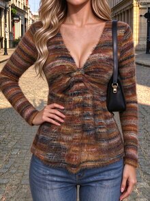 Elyressa Women's Striped Colorblock Long Sleeve Pleated Top - Multicolor - View 6
