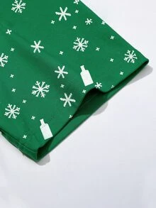 Manfinity Homme Couples Matching Green Christmas T-Shirt With Funny Santa Claus, Beer And Snowflake Graphic, Short Sleeve Holiday Party Tee, Unisex - Multicolor - View 7