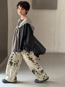 Dazy Kids Boys' (Big) Straight Leg Leopard Print Casual Long Pants Denim Jeans, Autumn/Winter - Beige - View 4