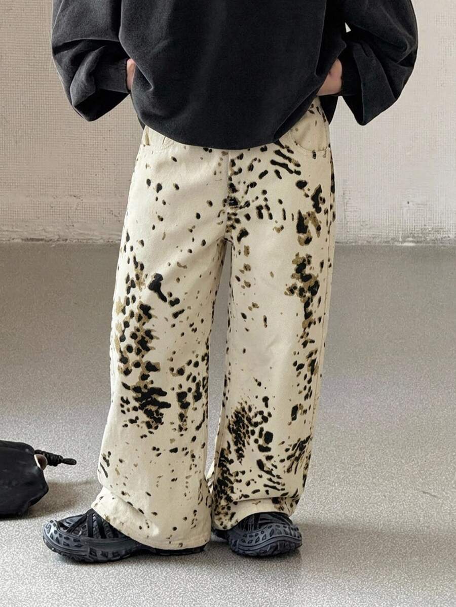 Dazy Kids Boys' (Big) Straight Leg Leopard Print Casual Long Pants Denim Jeans, Autumn/Winter - Beige - View 1