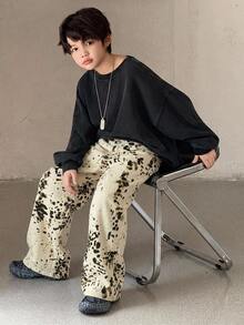 Dazy Kids Boys' (Big) Straight Leg Leopard Print Casual Long Pants Denim Jeans, Autumn/Winter - Beige - View 3