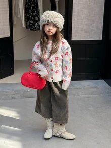 Dazy Kids Tween Girl Casual Long Sleeve Autumn/Winter Thick Knit Jacquard Cardigan - Beige - View 1