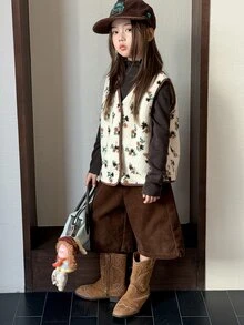 Dazy Kids Tween Girl Sleeveless Vest Top Thick Autumn/Winter Ditsy Floral Outerwear - Apricot - View 1