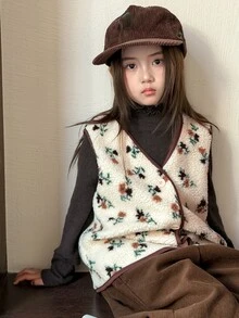 Dazy Kids Tween Girl Sleeveless Vest Top Thick Autumn/Winter Ditsy Floral Outerwear - Apricot - View 7