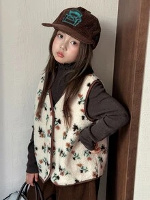 Dazy Kids Tween Girl Sleeveless Vest Top Thick Autumn/Winter Ditsy Floral Outerwear - Apricot - View 2