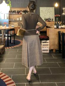 DAZY Women's High Neck Sweater And Plaid Straight Skirt Elegant Casual 2 Pieces Set - Khaki - View 4