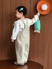 Dazy Kids Infant (Girl) Polka Dot Korean Style Autumn/Winter One-Piece Bodysuit - Beige - View 5