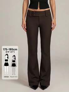 SHEIN Tall 時尚百搭純色低腰長褲 - 咖啡棕 - 查看 7