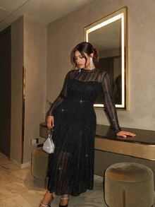 Firerie Elegant plisserad aftonklänning med paljetter i plus size - Svart - Visa 7
