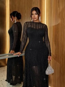 Firerie Elegant plisserad aftonklänning med paljetter i plus size - Svart - Visa 2