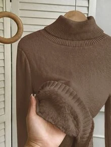 Franclia European And American Autumn/Winter Fashionable All-Match High Neck Thickened Seamless Fitted Thermal Knit Sweater Knit Pullover Fall - Coffee Brown - View 5