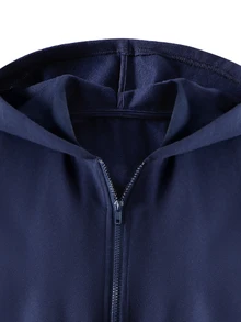 SHEIN Tween Girl Round Neck Loose Fit Casual Daily Black Coat Set Halloween Autumn Fall Style Fall Outfits - Navy Blue - View 5