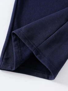 SHEIN Tween Girl Round Neck Loose Fit Casual Daily Black Coat Set Halloween Autumn Fall Style Fall Outfits - Navy Blue - View 6