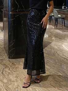 DAZY Women's Sequin Fashion Versatile Daily Wear Skirt - Black - View 3