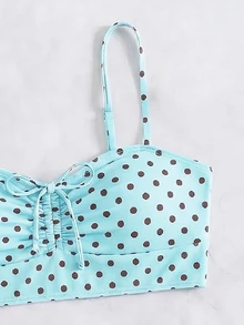 SHEIN Swim 女款夏季海灘波點印花時尚比基尼兩件式泳衣套裝，隨機印花 - 彩色 - 查看 5