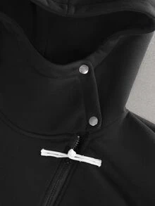 STYNVO جاكيت سويت شيرت بغطاء رأس وأكمام طويلة للرجال بطبعة زهور وأزرار على شكل ضفدع - الأسود - مشاهدة 5
