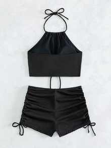 SHEIN Swim Bikini Halter Con Cordón Liso De Playa De Verano - Negro - Ver 4