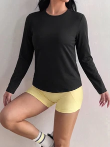 Easithlete Easithlete Women's Long Sleeve Sports Sporty Athletic T-Shirt With Geometric Mesh Patchwork Back Gym Black Fall - Black - View 6