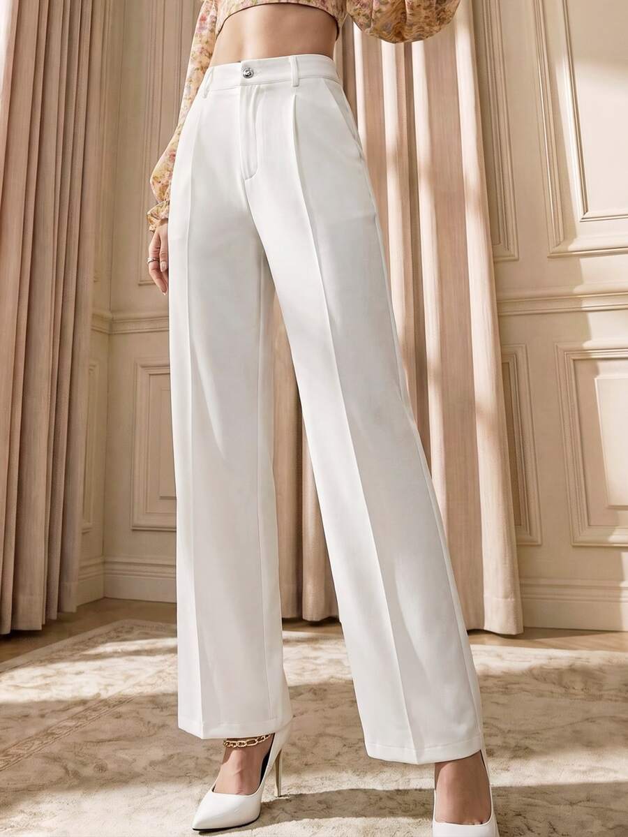 Suri Mira Women's White Elegant Straight Leg Ankle Pants For Office Wear Fall Cloth For Women - White - View 1