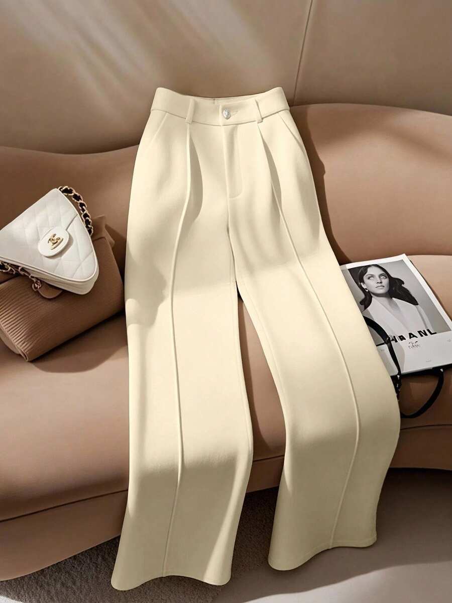 Franclia Women's White Elegant Straight-Leg Office Pants - Apricot - View 1