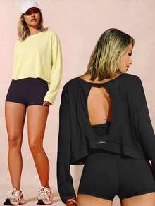 VARSIVA Women's Black & Light Yellow Solid 2-Piece Sports Vest & T-Shirt Set, Soft Stretch Knit, Open-Back, For Fitness, Daily Wear, Yoga & Casual Occasions - Multicolor - View 8