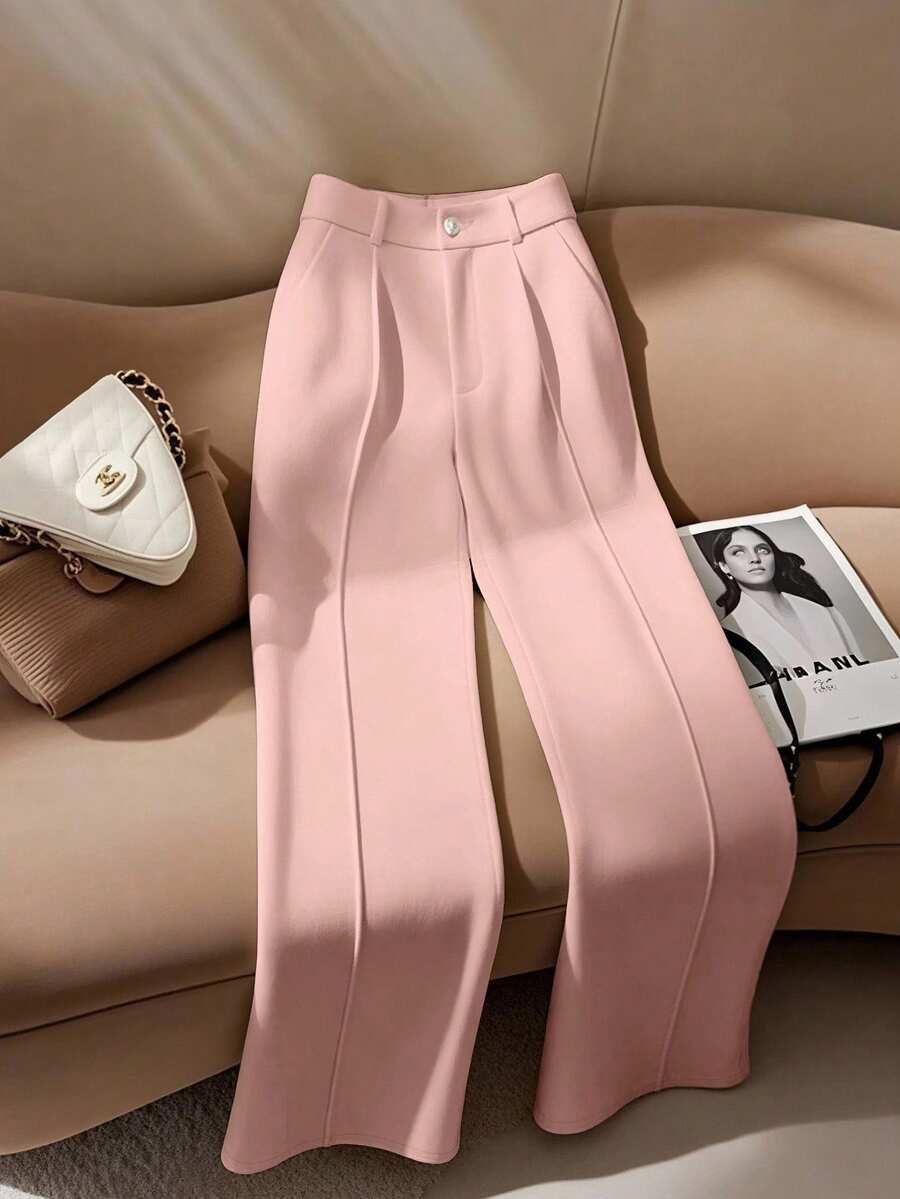 Franclia Women's White Elegant Straight-Leg Office Pants - Pink - View 1