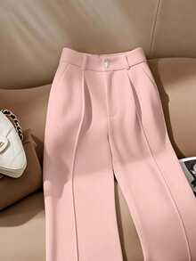 Franclia Women's White Elegant Straight-Leg Office Pants - Pink - View 4