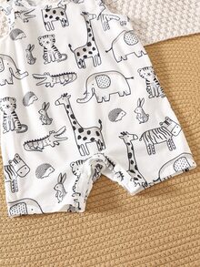 3pcs Newborn Baby Boy Summer Cute Cartoon & Stripe Knitted Romper Set - Multicolor - View 4