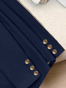 Franclia Women's Casual Cream-Colored Blazer Jacket, French Style Spring/Autumn New Arrival, Solid Color Lightweight Suit Jacket - Navy Blue - View 4