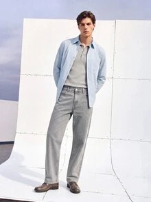 Colvenic 男士街頭風休閒灰色牛仔褲 - 灰色 - 查看 3
