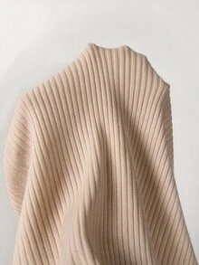 SHEIN 秋冬款 V 領長袖羅紋針織中長版緊身洋裝，優雅修身派對洋裝 - 杏色 - 查看 6
